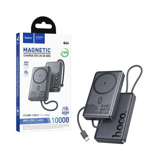 Hoco Magnetic Power Bank Q44 Origen with Type-C Cable PD20W 10000mAh Black